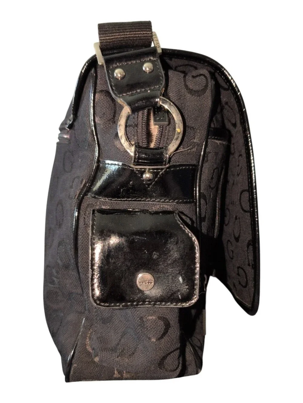 Vintage Unisex Y2K Guess Textured Monogram Messenger Blck Logo Shoulder Bag Rare